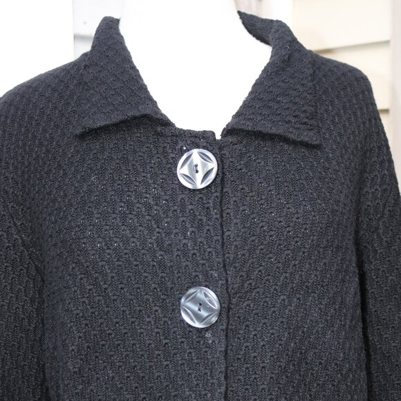 Willow USA Black Cotton Large Button Collared Cardigan Sz XL - Picture 2 of 6